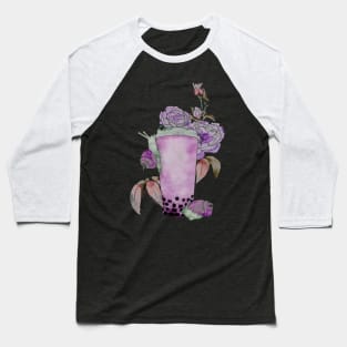 Slow Boba Taro Milk Tea Modern Watercolor Baseball T-Shirt